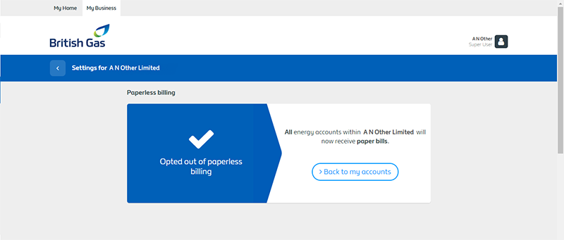 Confirmation that you've opted out of paperless billing