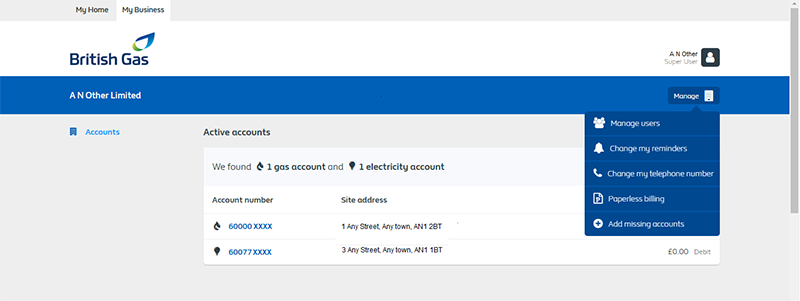 Multiple sites – choose 'Paperless billing' from the drop down list